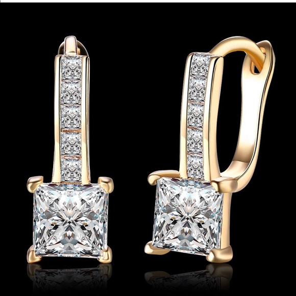 18K Gold Plated Cubic Zirconia Hoop Earrings - Picture 2 of 4